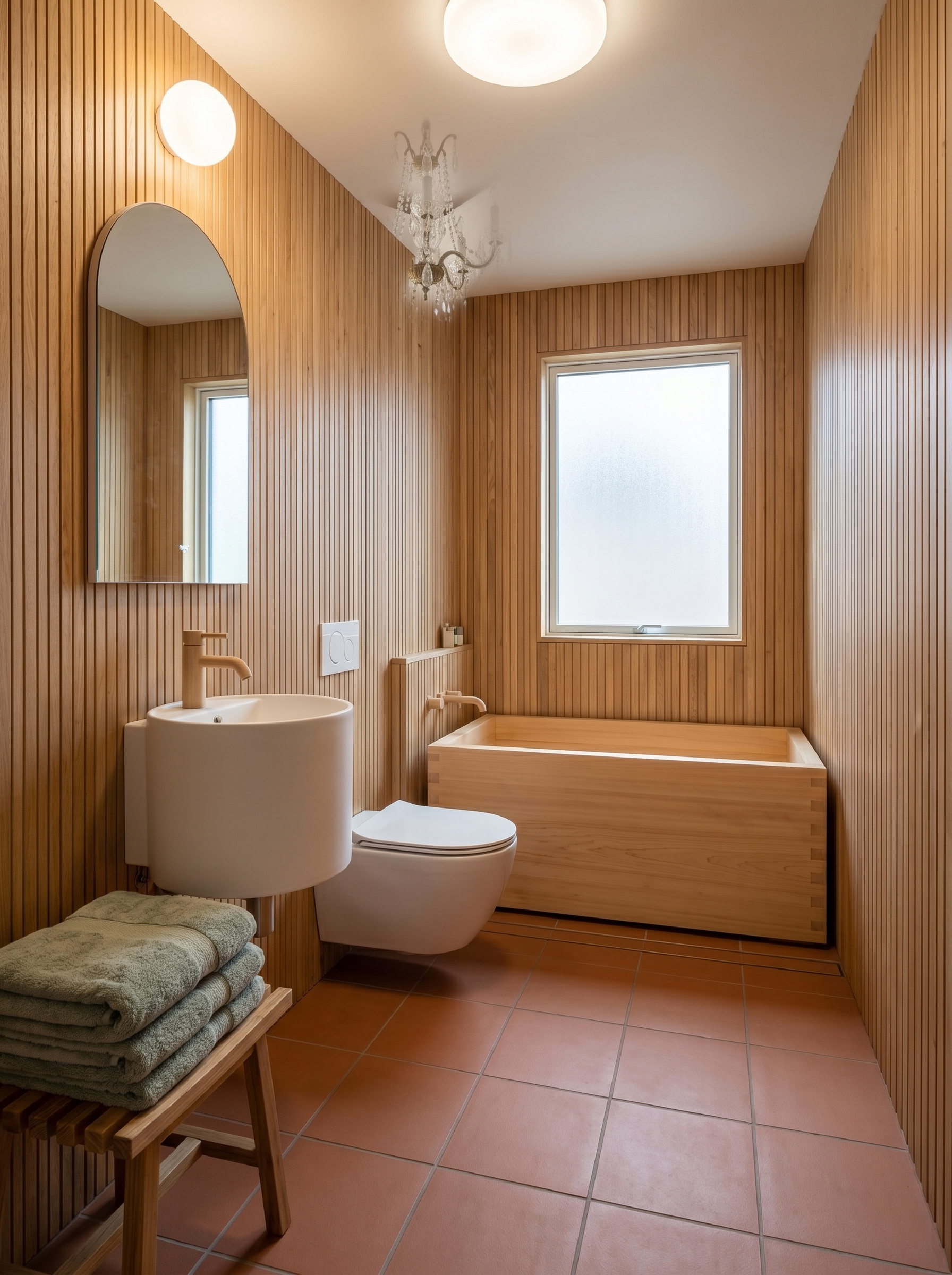 Transitional bathroom with cream zellige tile, oil-rubbed bronze fixtures, and recessed lighting