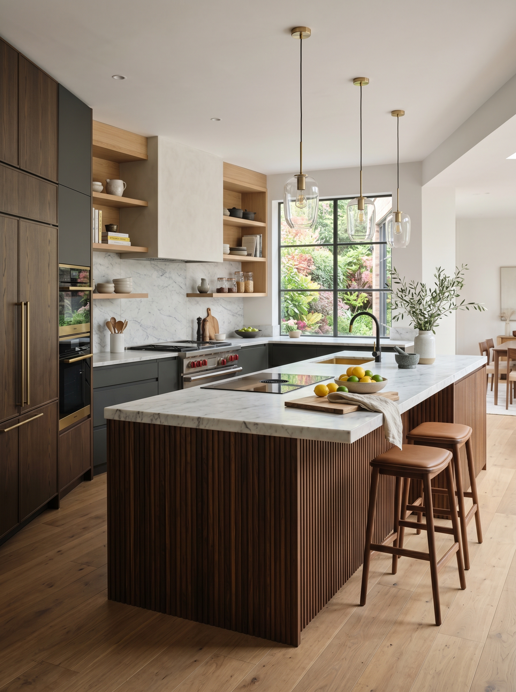 Classic Richmond kitchen remodel with crown-molding cabinetry, paneled refrigerator, and tile hood surround